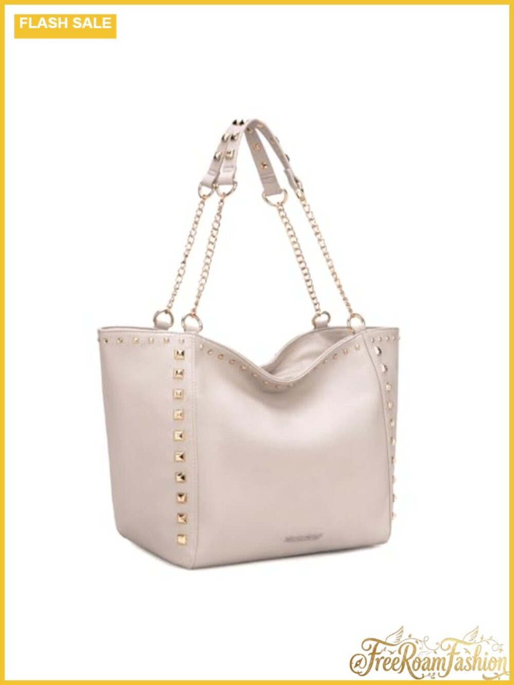 Oversized Vegan Leather Tote Bag with Chain Handle Studded Hobo Purse